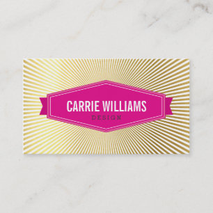Carte De Visite RETRO SUNBURST MOTIF badge rose logo feuille or