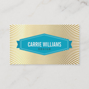 Carte De Visite RETRO SUNBURST MOTIF logo de l'insigne bleu or