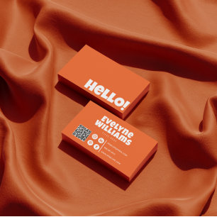 Carte De Visite Retro Super Bright Orange QR Code Hello Modern