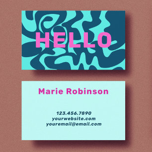 Carte De Visite Retro Super Marine bleu Aqua rose Bonjour