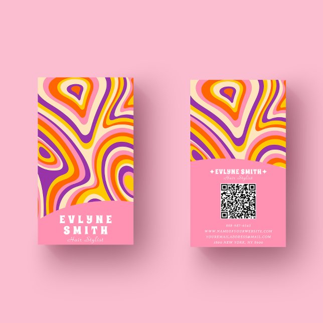 Carte De Visite Retro Super rose clair QR Code Bold Boho unique (Créateur téléchargé)