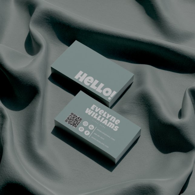 Carte De Visite Retro Super vert QR Code Hello Modern Boho (Créateur téléchargé)