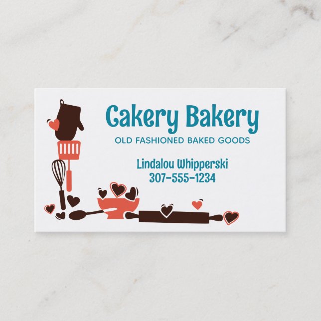 Carte De Visite Rétro ustensiles de cuisson boulangerie gâteaux bi (Devant)