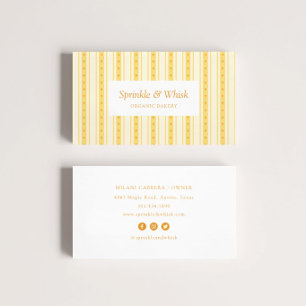 Carte De Visite Rétro Vanille Cœur Jaune Rayures Boulangerie