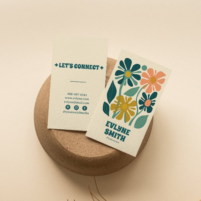 Carte De Visite Retro Vert rose Super Boho Chic Floral Unique (Créateur téléchargé)