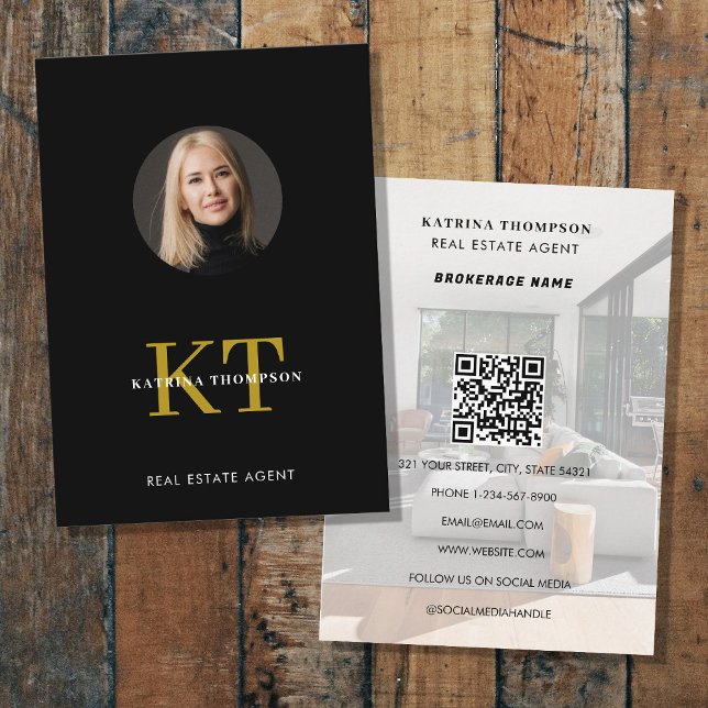 Carte De Visite Revendeur de photo immobilier professionnel Black  (Professional Real Estate Photo Realtor Black Gold Business Card)