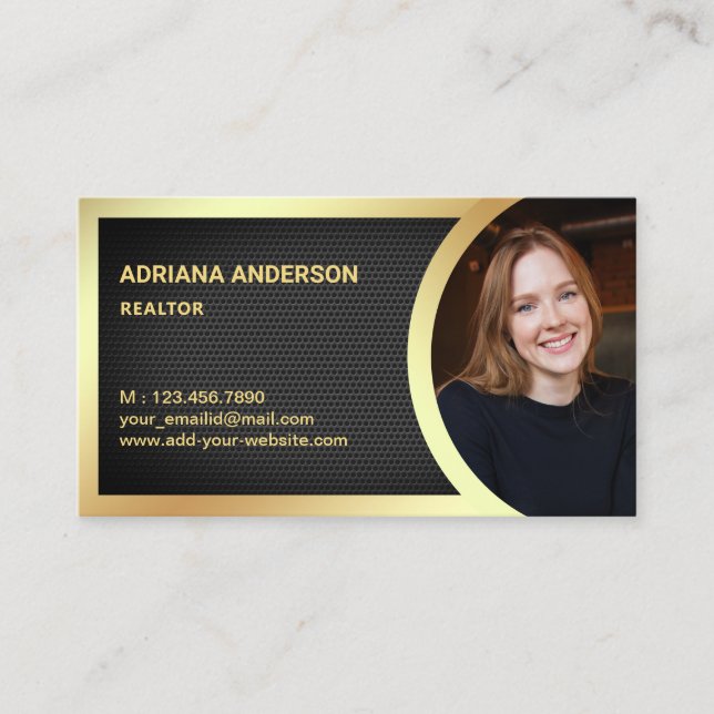Carte De Visite Revendeur de photos de l'immeuble Black Mesh Gold  (Devant)