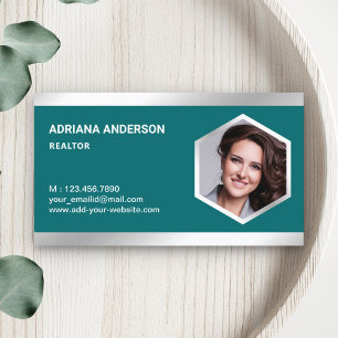 Carte De Visite Revendeur de photos de l'immeuble Turquoise Silver