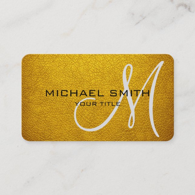 Carte De Visite Revêtement en cuir orange monogramme (Devant)