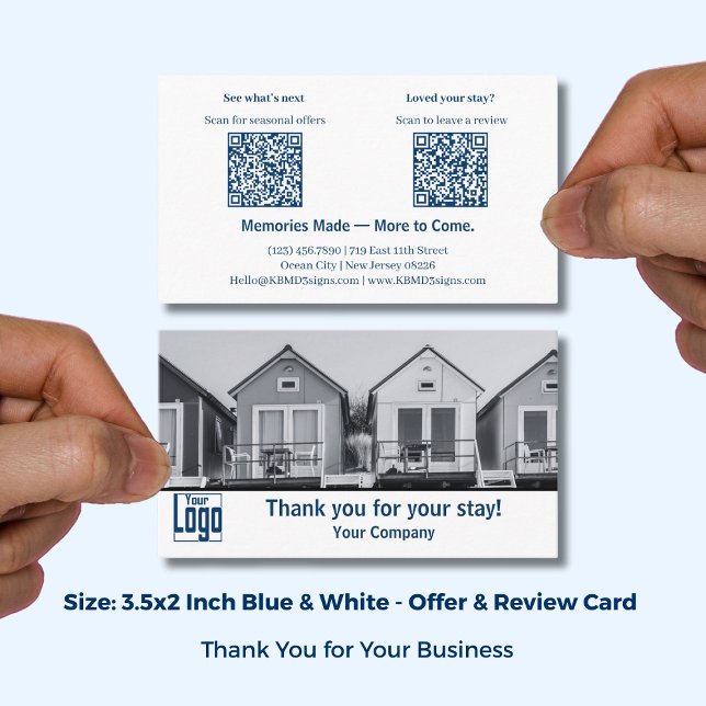 Carte De Visite Reviews Offers Blue & White Holiday Home Thank You (Reviews Offers Blue & White Holiday Home Thank You Business Card; Size: 3.5x2 Inch)