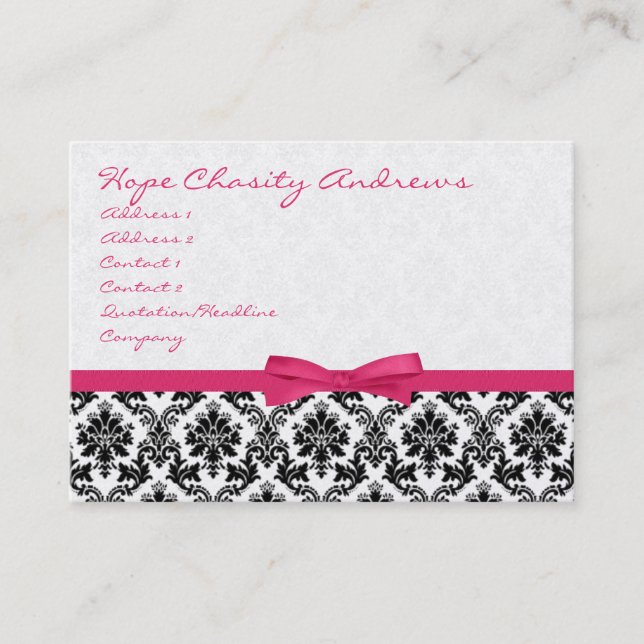 Carte De Visite Ribbon Noir Damas Floral - (Devant)