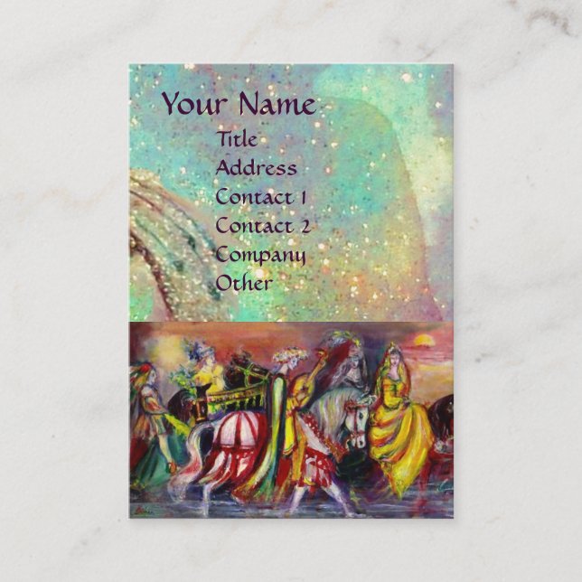 Carte De Visite RIDERS DANS LA NUIT bleu vif turquoise, doré éclat (Devant)