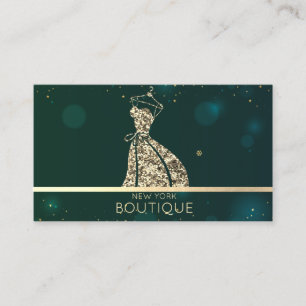 Carte De Visite Robe élégante moderne verte à paillettes dorées