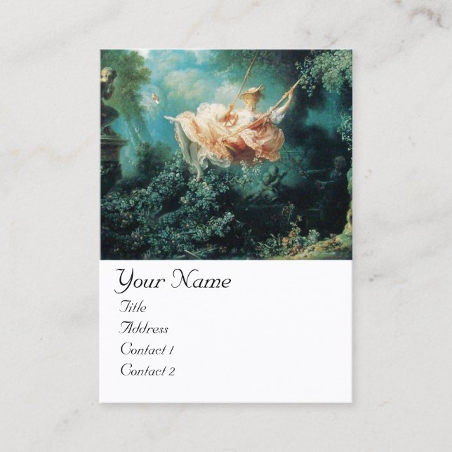 Carte De Visite ROCOCO LADY ON SWING MONOGRAM Vert Rose Blanc (Devant)