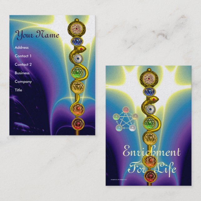 CARTE DE VISITE RODE D'ASCLEPIUS, 7 CHAKRAS, YOGA, ÉNERGIE SPIRITU (Devant / Derrière)
