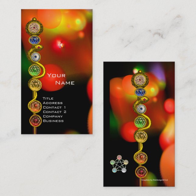 CARTE DE VISITE RODE D'ASCLEPIUS, 7 CHAKRAS, YOGA, ÉNERGIE SPIRITU (Devant / Derrière)