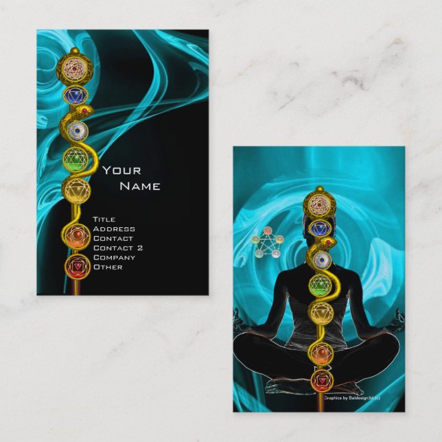 Carte De Visite RODE D'ASCLEPIUS,7 CHAKRAS YOGA LOTUS POSE Bleu (Devant / Derrière)