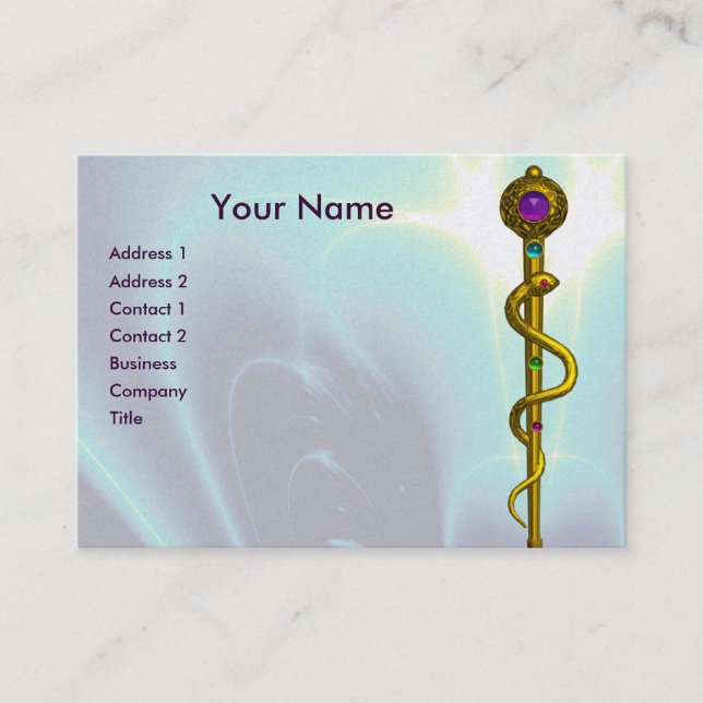Carte De Visite RODE D'ASCLEPIUS Gold Médicale Guérir Bleu Turquoi (Devant)