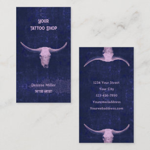Carte De Visite Rodéo Vintage bleu texture tatouage Shop Taureau T