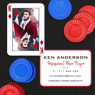 Carte De Visite Roi de Carreaux Photo Rouge Blanc Joueur de Poker