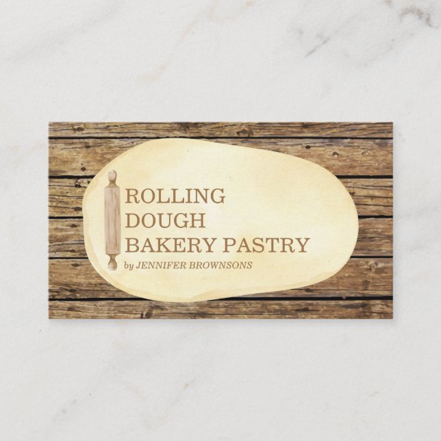 Carte De Visite Rolling Dough Bois Cutboard Boulangerie Gâteau (Devant)