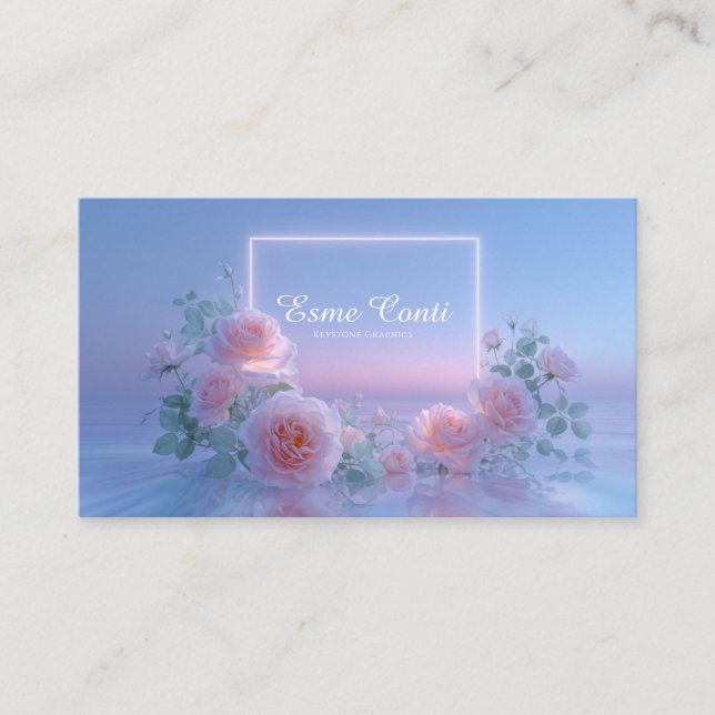 Carte De Visite Romantic Blush Rose Floral Water Reflection (Devant)