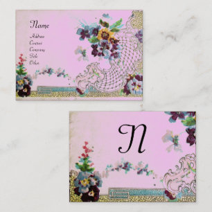 Carte De Visite ROMANTICA Élégant Panier Floral, Pansies Monogramm
