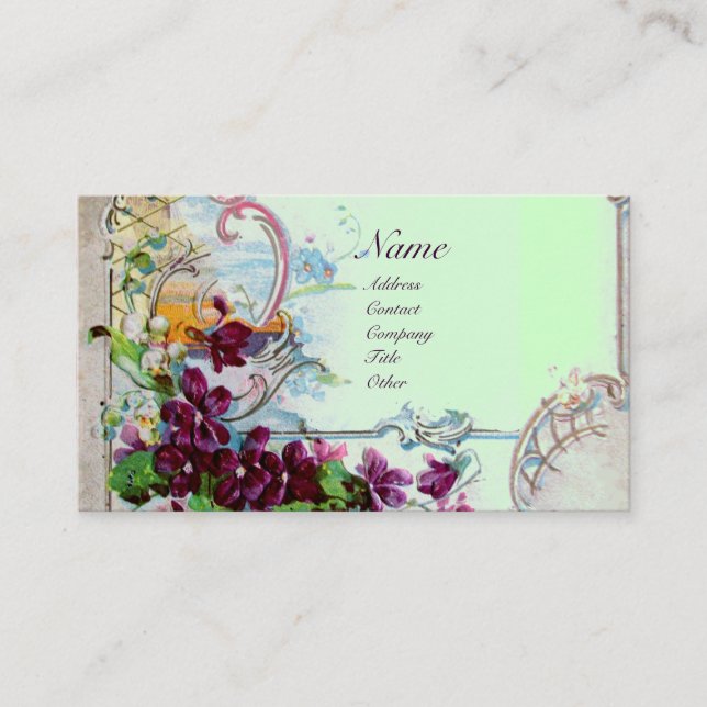 Carte De Visite ROMANTICA Pansies, Violets en hiver vert Floral (Devant)
