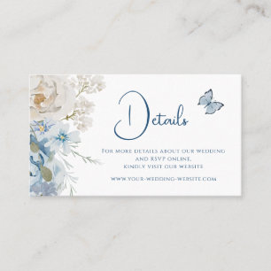 Carte De Visite Romantique Dusty Blue Floral Détails Mariage