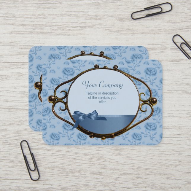 Carte De Visite Romantique floral rêve bleu élégant antique CC0337 (Devant/Arrière en situation)