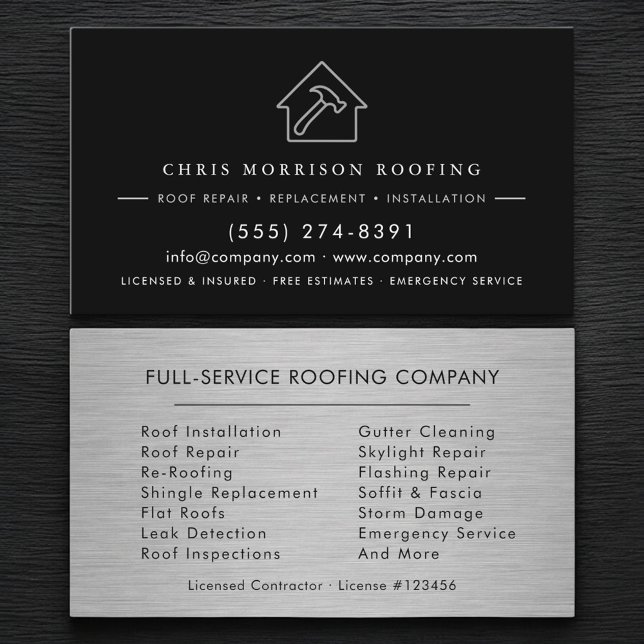 Carte De Visite Roofing Roofer Contractor Metallic (Créateur téléchargé)