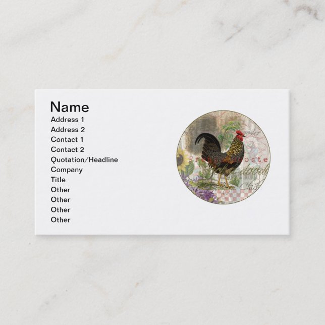 Carte De Visite Rooster vintage Français Collage Ferme Animaux dom (Devant)