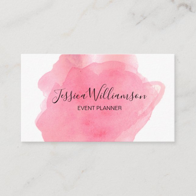 Carte De Visite Rose, aquarelle, moderne, chic, organisateur d'évé (Devant)