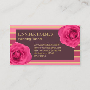 Carte de visite rose aux rayures dorées chic