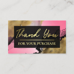 Carte De Visite Rose Avec Merci D'Encre D'Or Pour Votre Achat