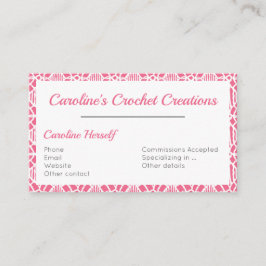 Carte De Visite Rose avec Motif de dentelle Crochet blanc