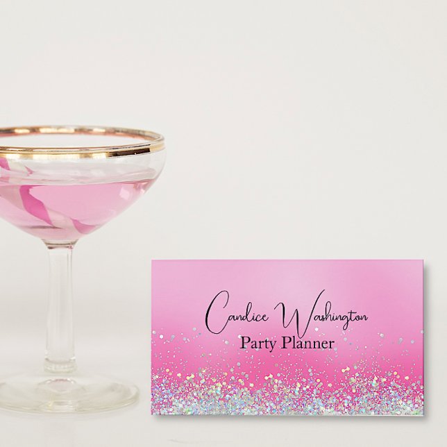 Carte De Visite Rose avec Sparkling Confetti (Créateur téléchargé)