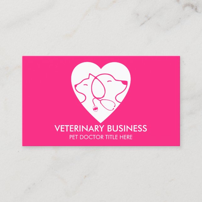 Carte De Visite Rose Blanc Vétérinaire Paw Panimal Docteur Animal (Devant)