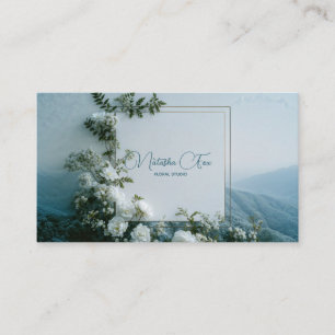 Carte De Visite Rose Blanche Florale et Cadre de la Vallée de la M