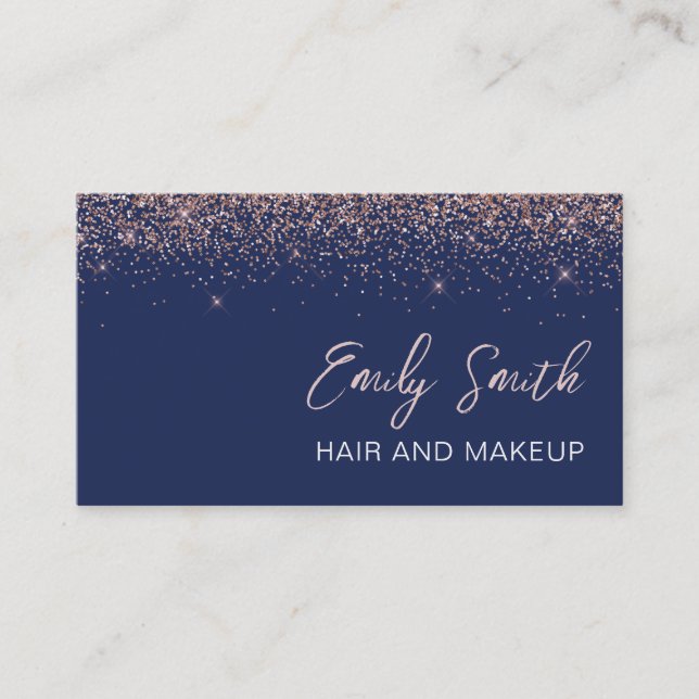 Carte De Visite Rose bleu marine Gold Blush Pink Parties scintilla (Devant)