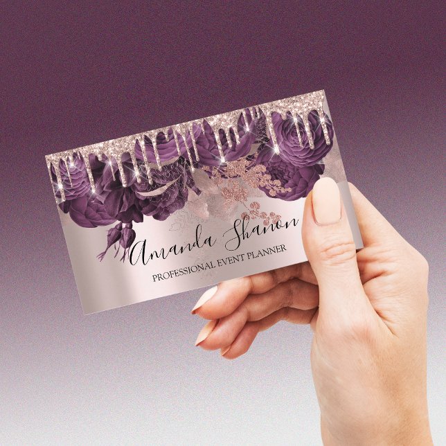 Carte De Visite Rose Blush Purple Parties scintillant Drio Logo Pl (Créateur téléchargé)