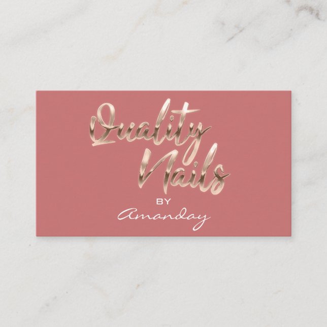 Carte De Visite Rose Blush Qualité Nail Script QR Code Logo (Devant)