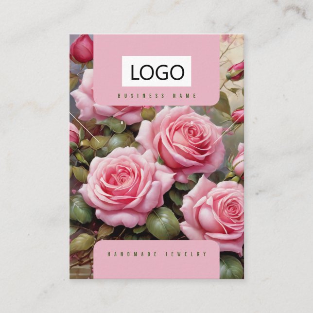 Carte De Visite Rose Boucles d'oreilles en bijoux Collier Display  (Devant)