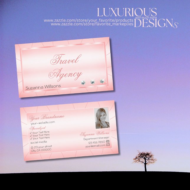 Carte De Visite Rose brillant avec diamants et glamour photo (Créateur téléchargé)