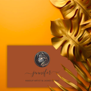 Carte De Visite Rose Brown maquillage artiste logo Lashes QR CODE