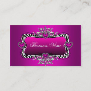 Carte De Visite Rose Chaud Zèbre Argent Diamant Cœurs Élégant