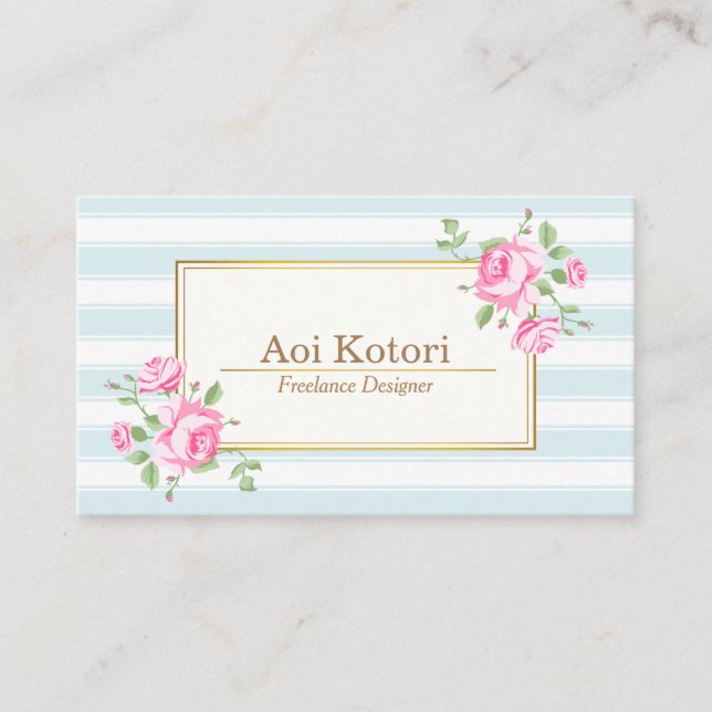 Carte De Visite Rose classique à rayures florales (Devant)