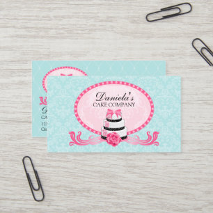 Carte De Visite Rose d'Aqua de damassé de boulangerie de gâteau