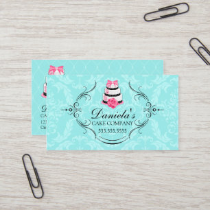 Carte De Visite Rose d'Aqua de damassé de boulangerie de gâteau
