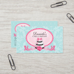 Carte De Visite Rose d'Aqua de damassé de boulangerie de gâteau